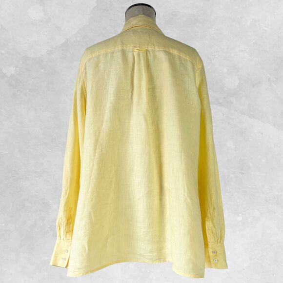 Talbots Pure Irish Linen Yellow Collared V Neck Long Sleeve Blouse - Women's 14 - Picture 5 of 8